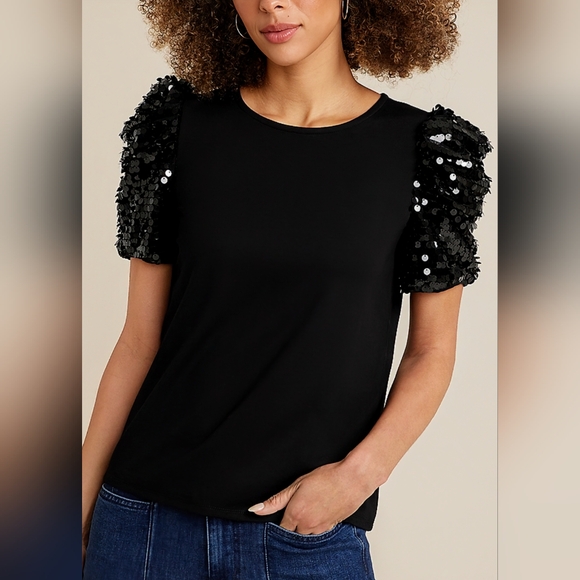 Maurices, NWOT, Plus Size, Edgely, Sequin, Puff Sleeve, Black Blouse, Size 2X - Picture 8 of 9